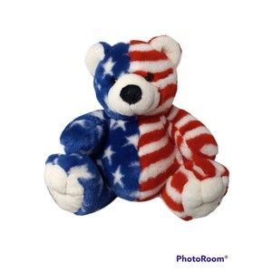 Vintage FIESTA Plush 9.5 Sitting Flag Bear 4th of July Stars Stripes Patriotic